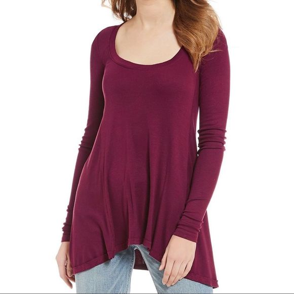 Free People January Tee Merlot Size M - Picture 2 of 4
